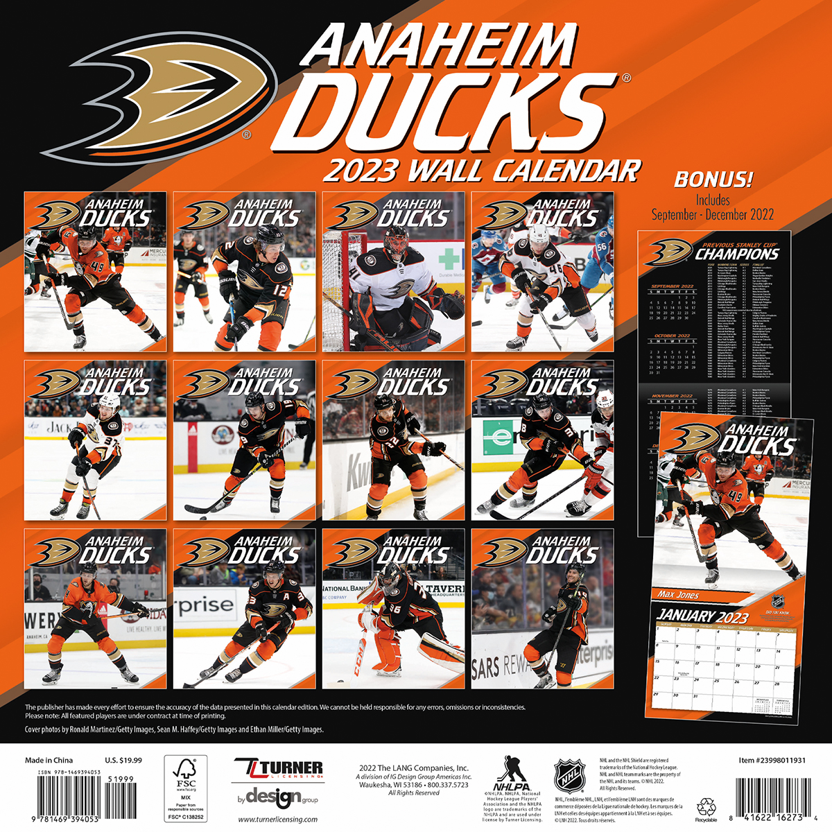 Anaheim Ducks 2023 NHL Team Wall Calendar