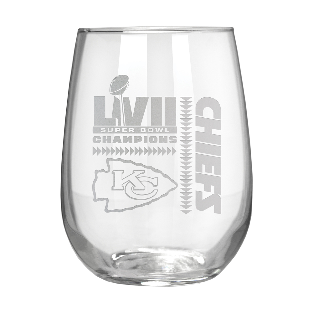 Kansas City Chiefs Super Bowl 57 Champions Laser Etched Stemless Wine Glass