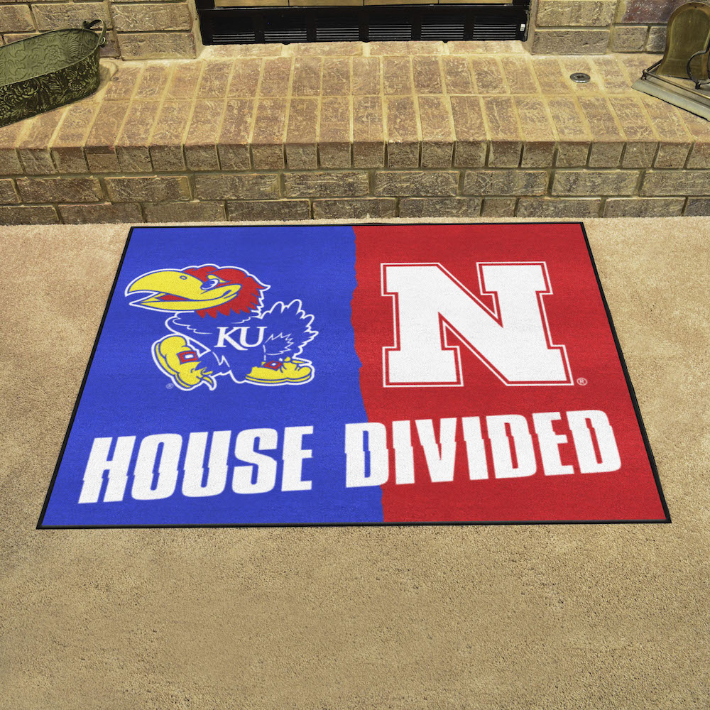 NCAA House Divided Rivalry Rug Kansas Jayhawks - Nebraska Cornhuskers