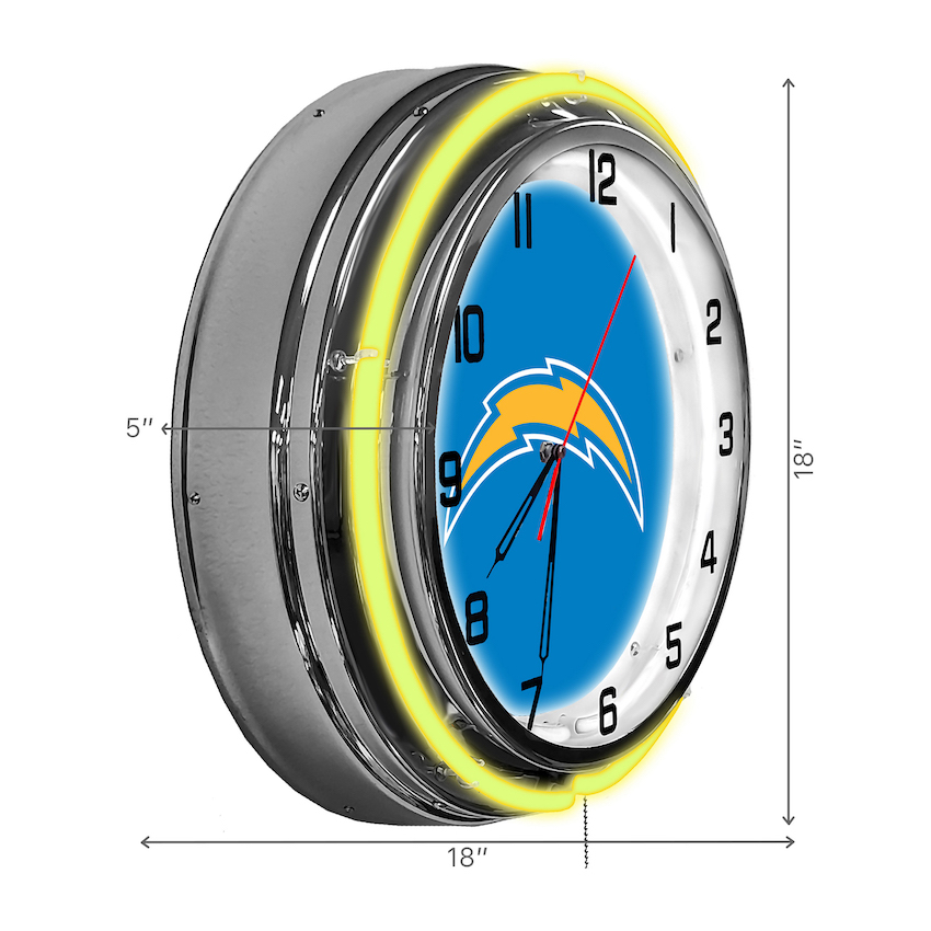 Los Angeles Chargers Chrome NEON Clock 18 inch