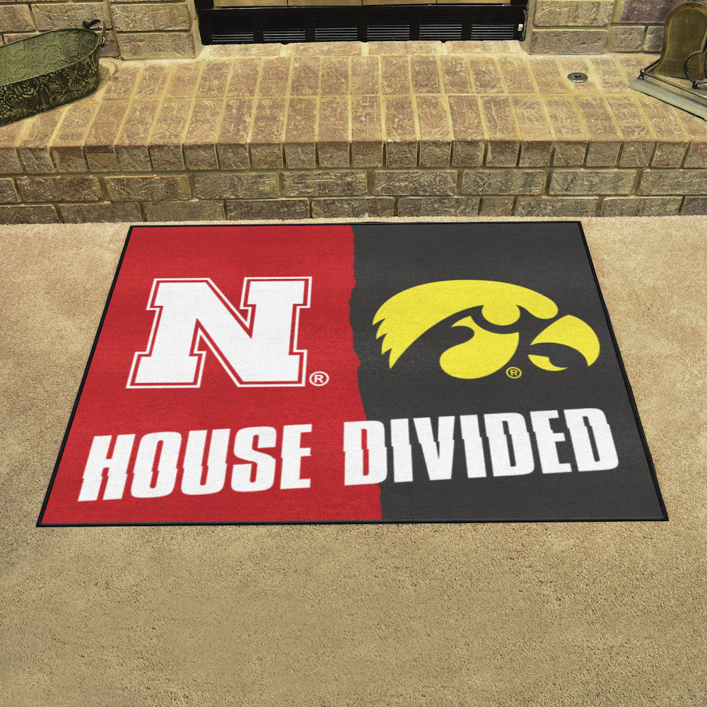 NCAA House Divided Rivalry Rug Nebraska Cornhuskers - Iowa Hawkeyes