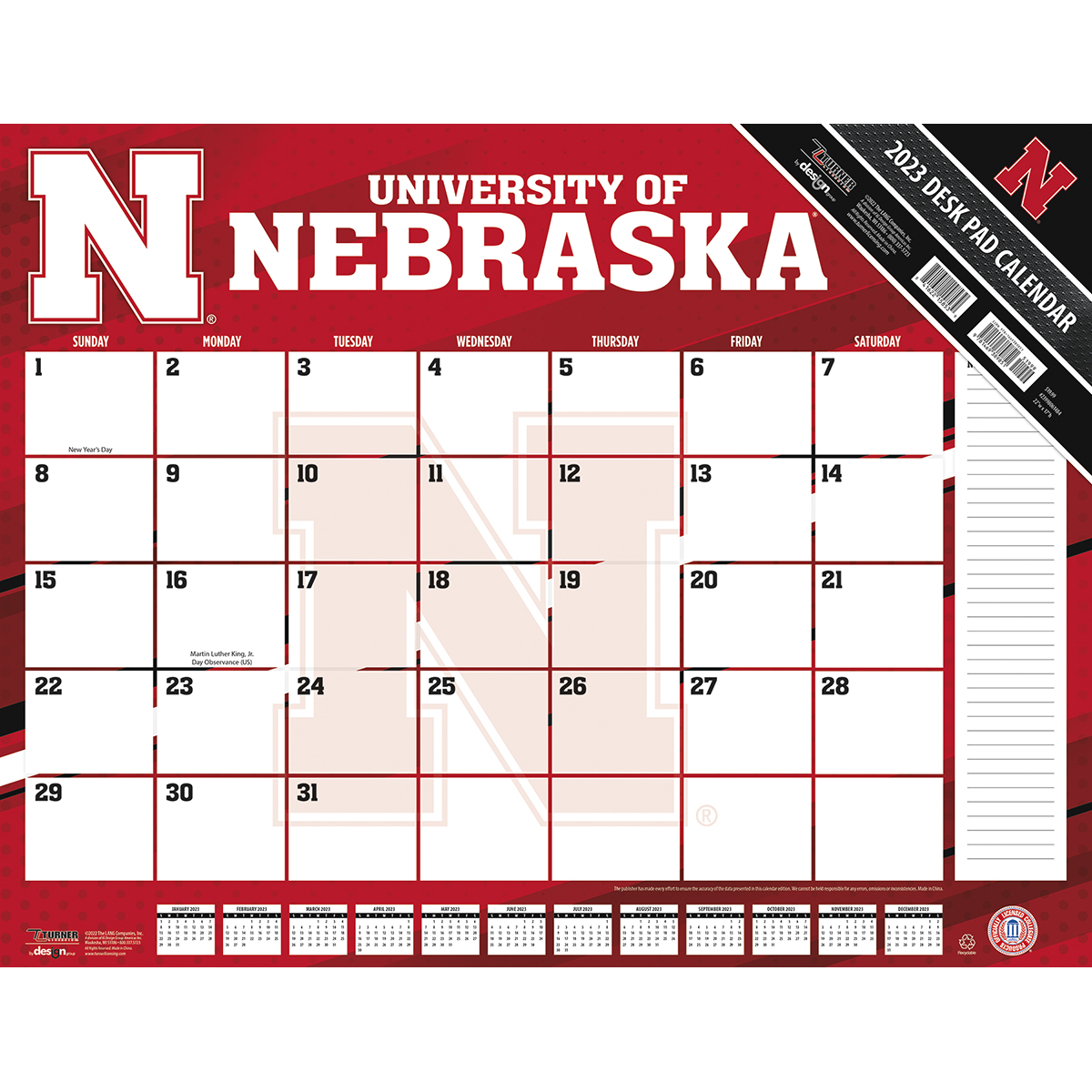 Nebraska Cornhuskers 2023 NCAA 22 X 17 Desk Calendar