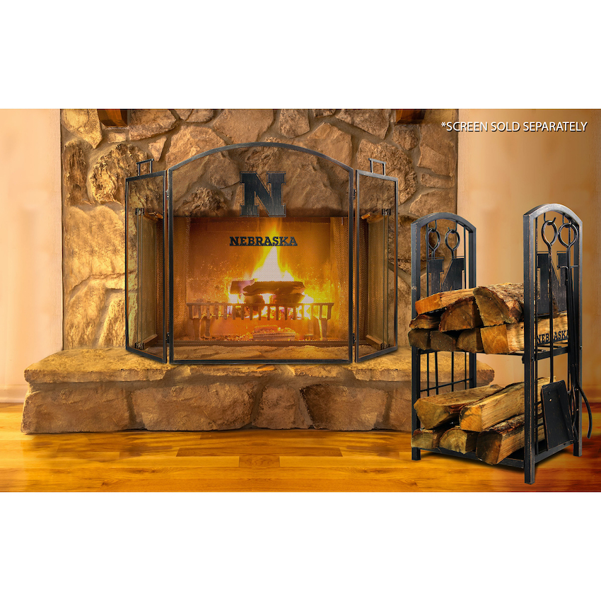 Nebraska Cornhuskers Fireplace Wood Holder and Tool Set