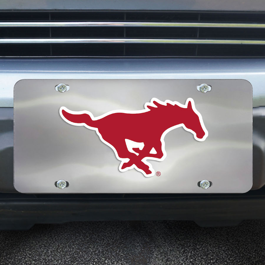 SMU Mustangs Stainless Steel Die-cast License Plate
