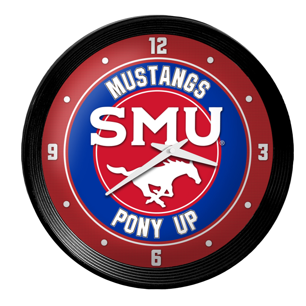 SMU Mustangs PONY UP Ribbed Frame Wall Clock