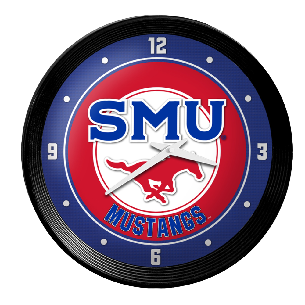 SMU Mustangs Ribbed Frame Wall Clock