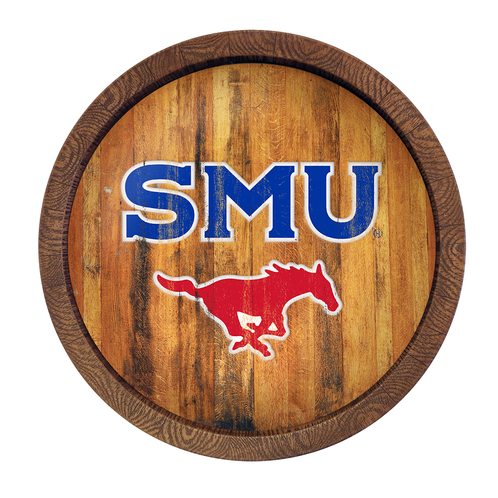 SMU Mustangs Weathered FAUX Barrel Top Sign