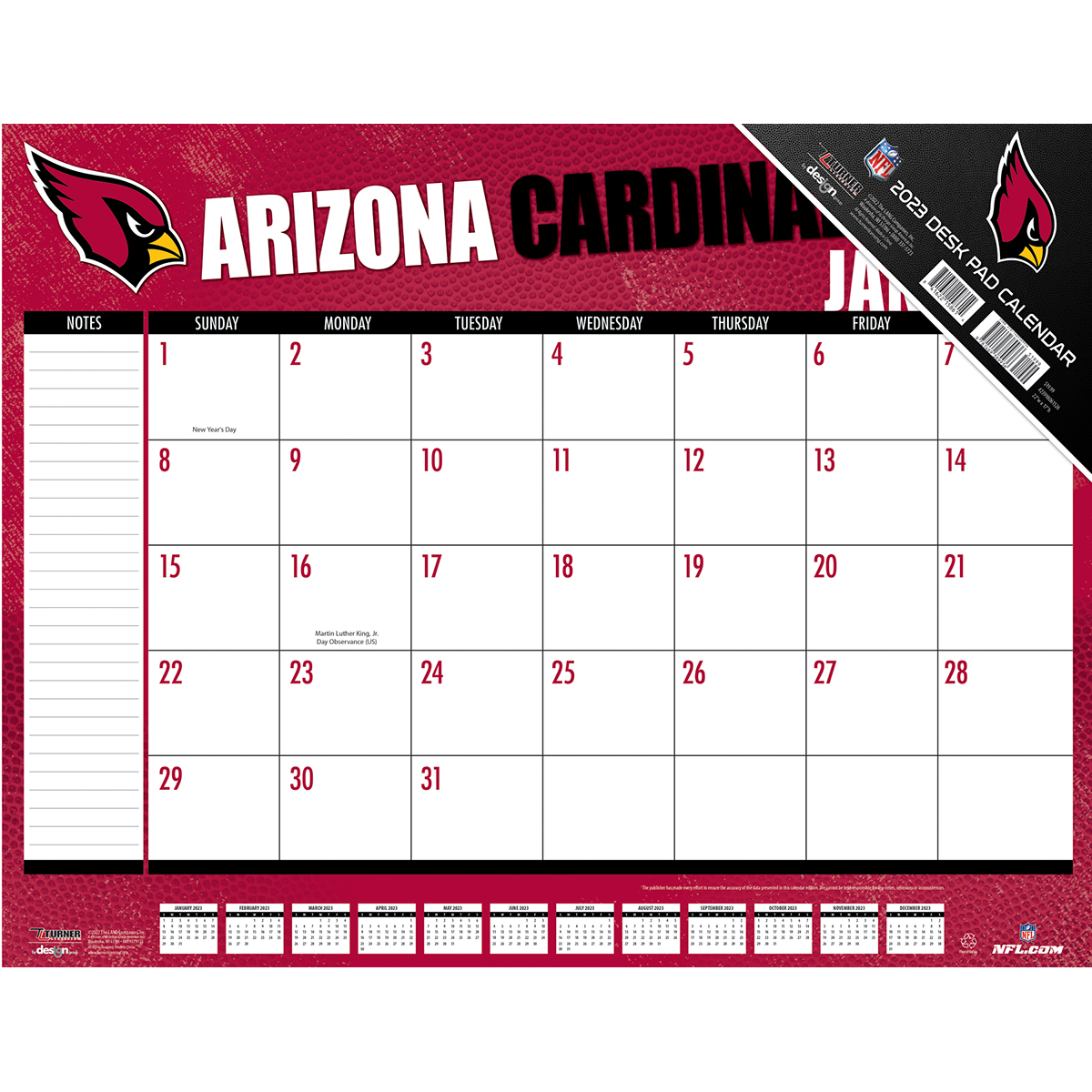 Arizona Cardinals 2023 NFL 22 X 17 Desk Calendar
