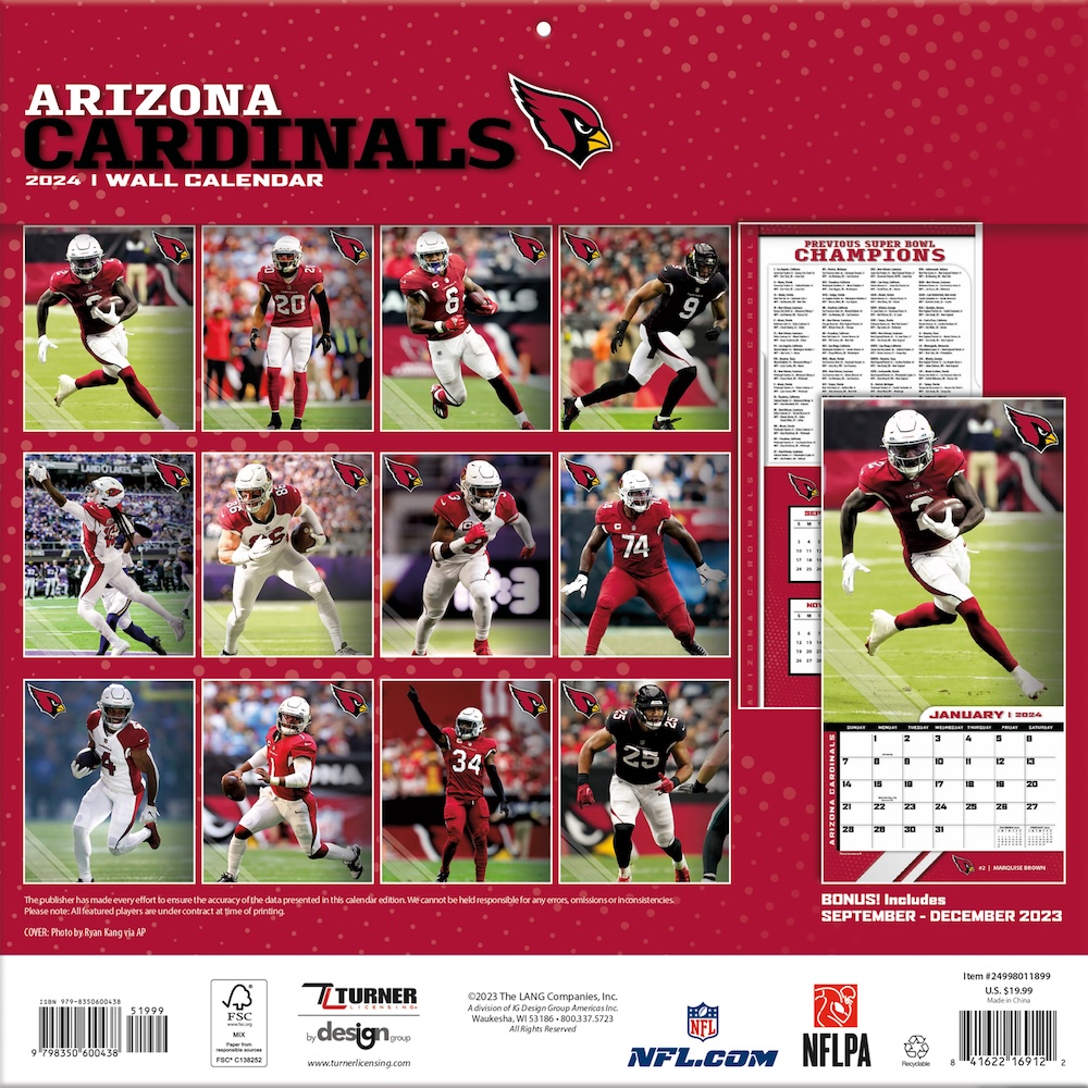 Arizona Cardinals 2020 NFL Team Wall Calendar - Buy at KHC Sports