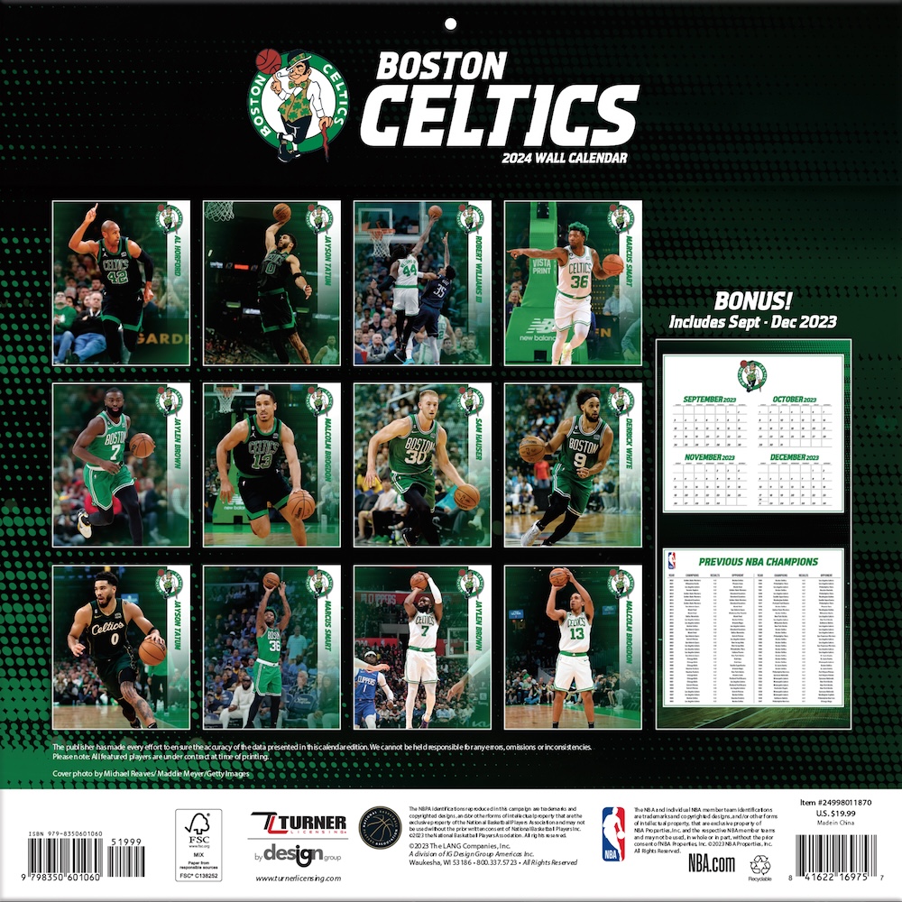 Boston Celtics 2020 NBA Team Wall Calendar - Buy at KHC Sports