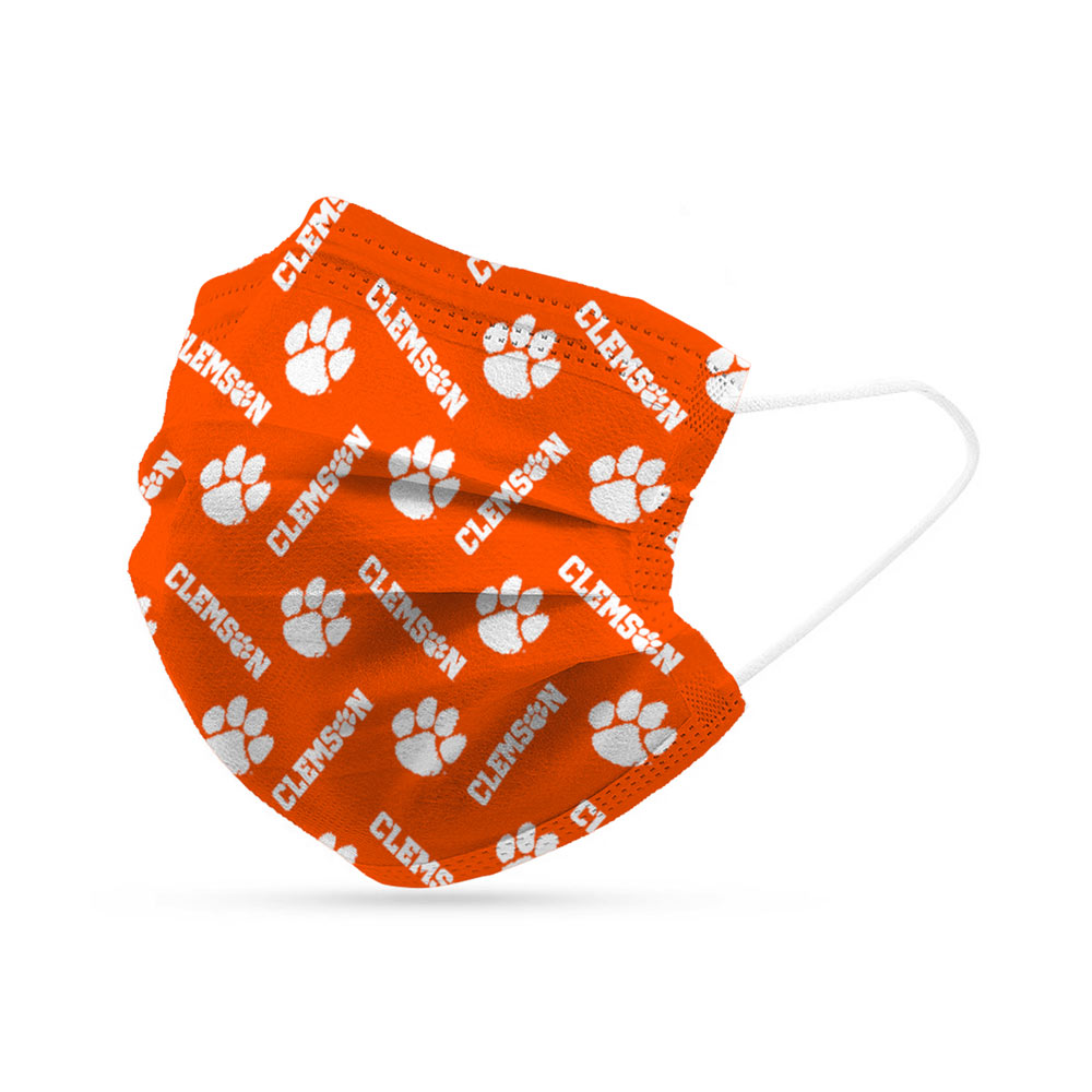 Clemson Tigers Disposable Face Covering Masks (pk of 6)