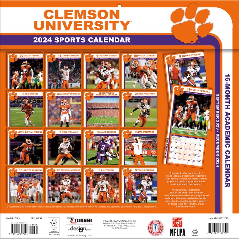 Clemson 2022 Academic Calendar Clemson Tigers 2022 Wall Calendar - Buy At Khc Sports