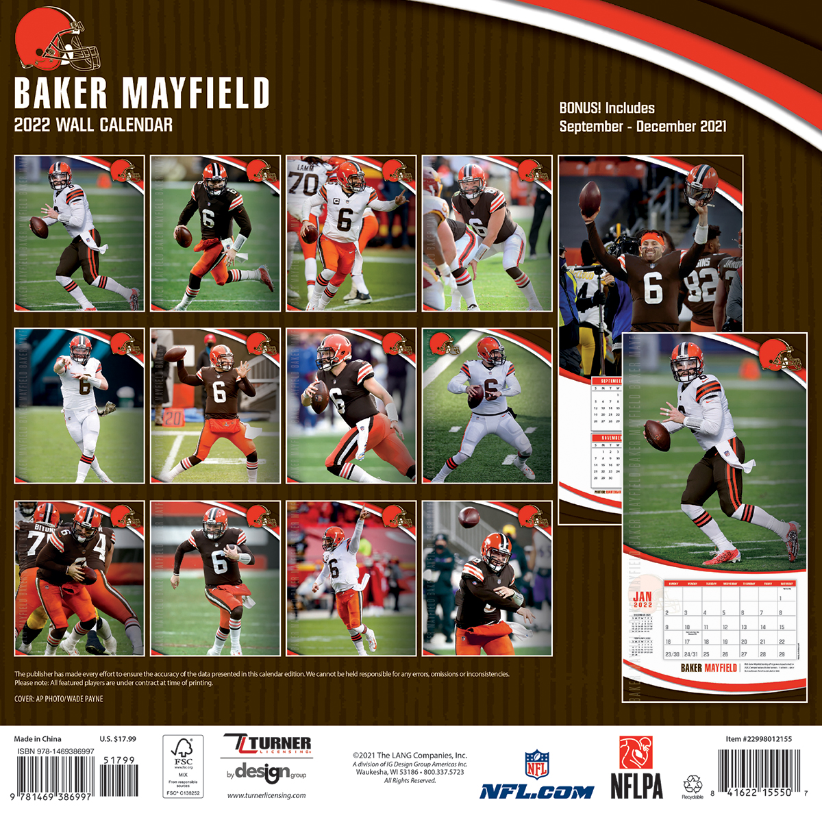 Cleveland Browns Baker Mayfield 2022 Nfl Wall Calendar - Buy At Khc Sports
