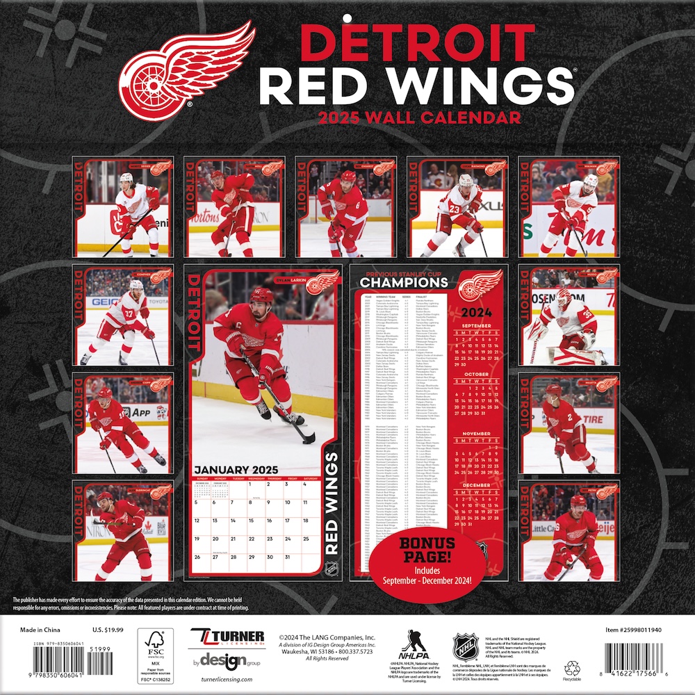 Detroit Red Wings 2026 NHL Team Wall Calendar