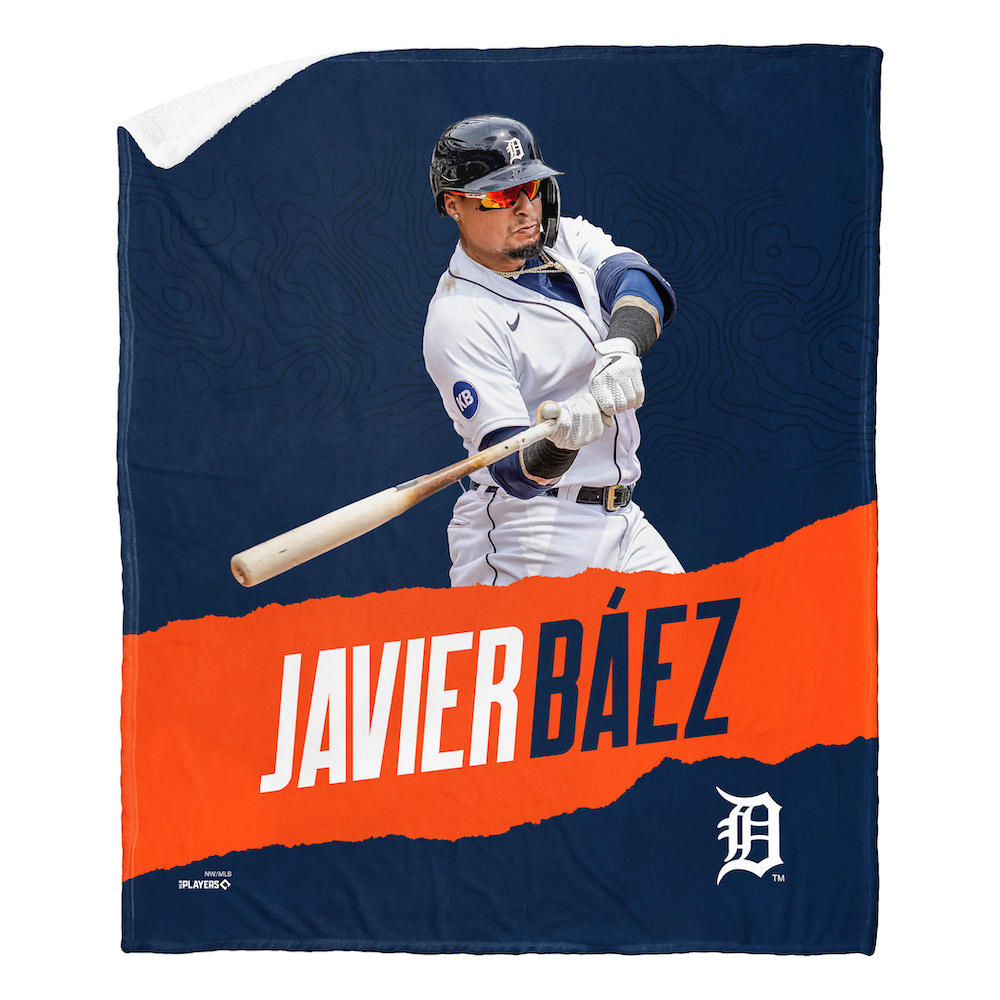 Detroit Tigers Javier Baez Silk Sherpa Throw Blanket