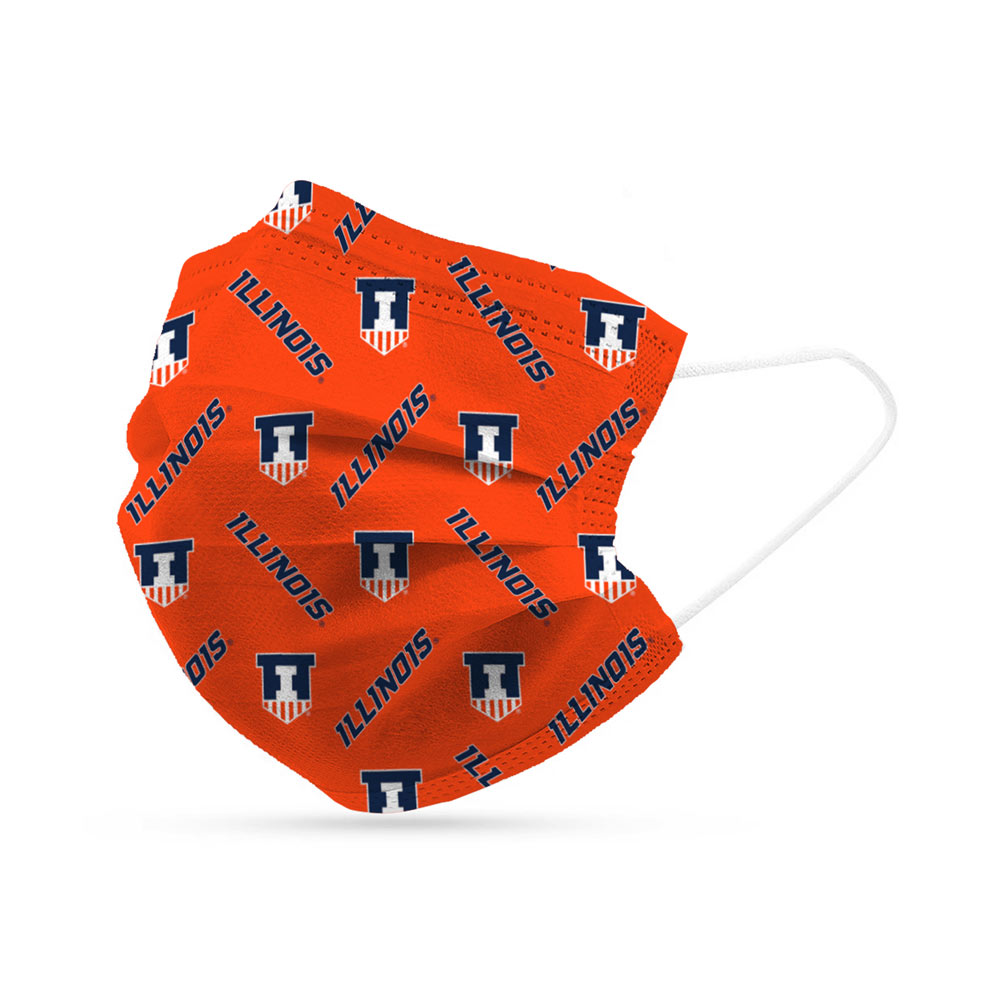 Illinois Fighting Illini Disposable Face Covering Masks (pk of 6)