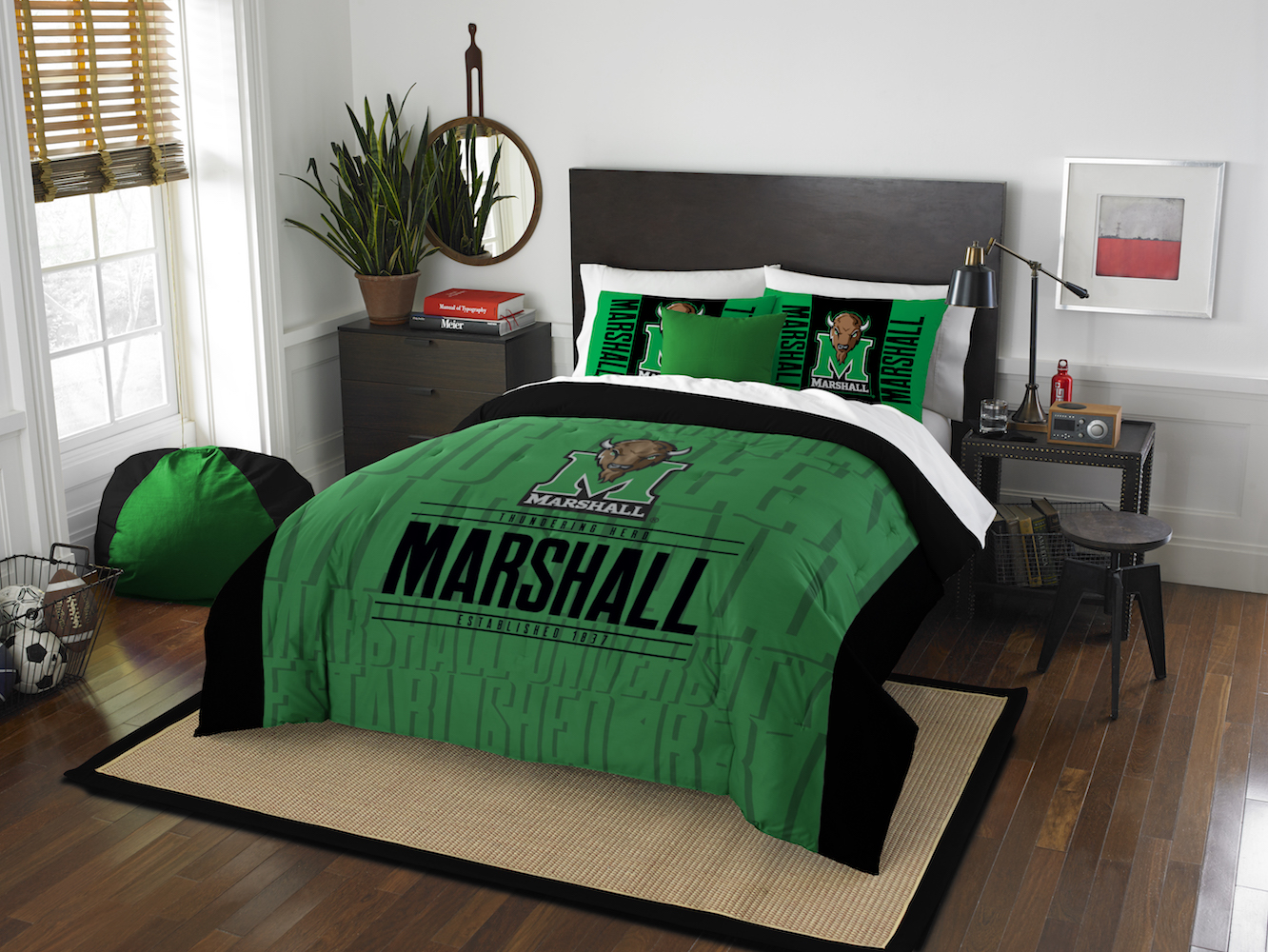 Marshall Thundering Herd QUEEN/FULL size Comforter and 2 Shams