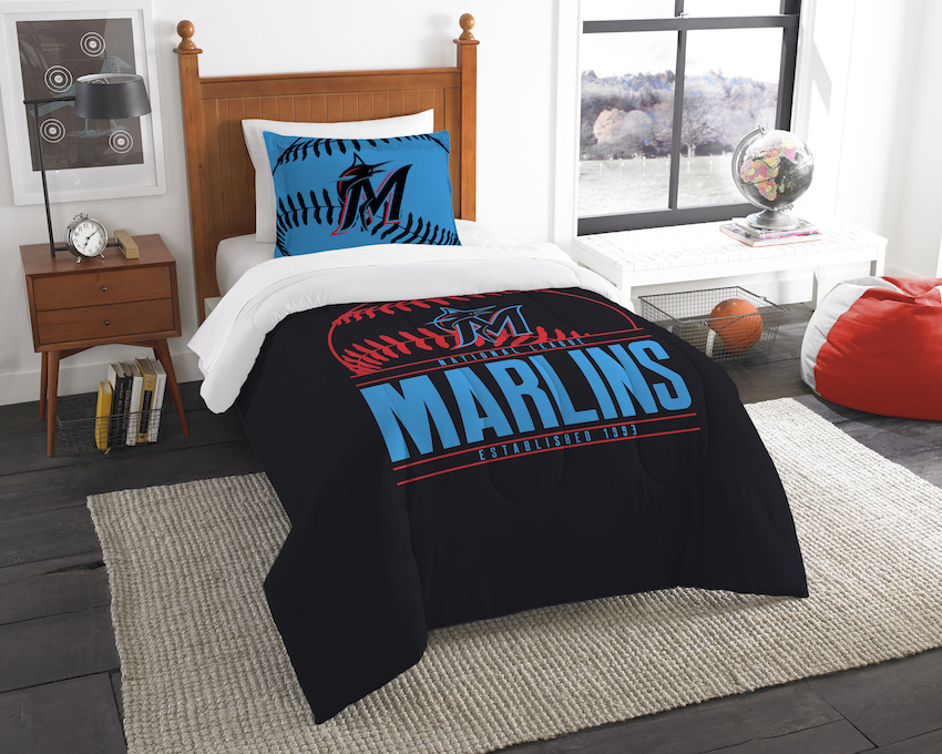 Miami Marlins Twin Comforter Set with Sham