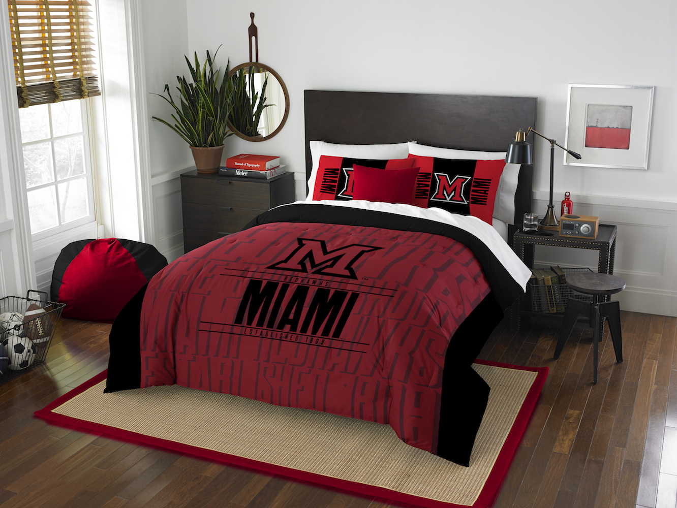 Miami of Ohio Red Hawks QUEEN/FULL size Comforter and 2 Shams
