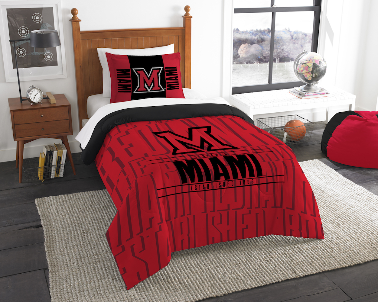 Miami of Ohio Red Hawks Twin Comforter Set with Sham