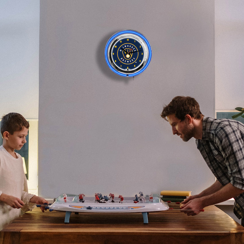 Milwaukee Brewers Chrome NEON Clock 18 inch