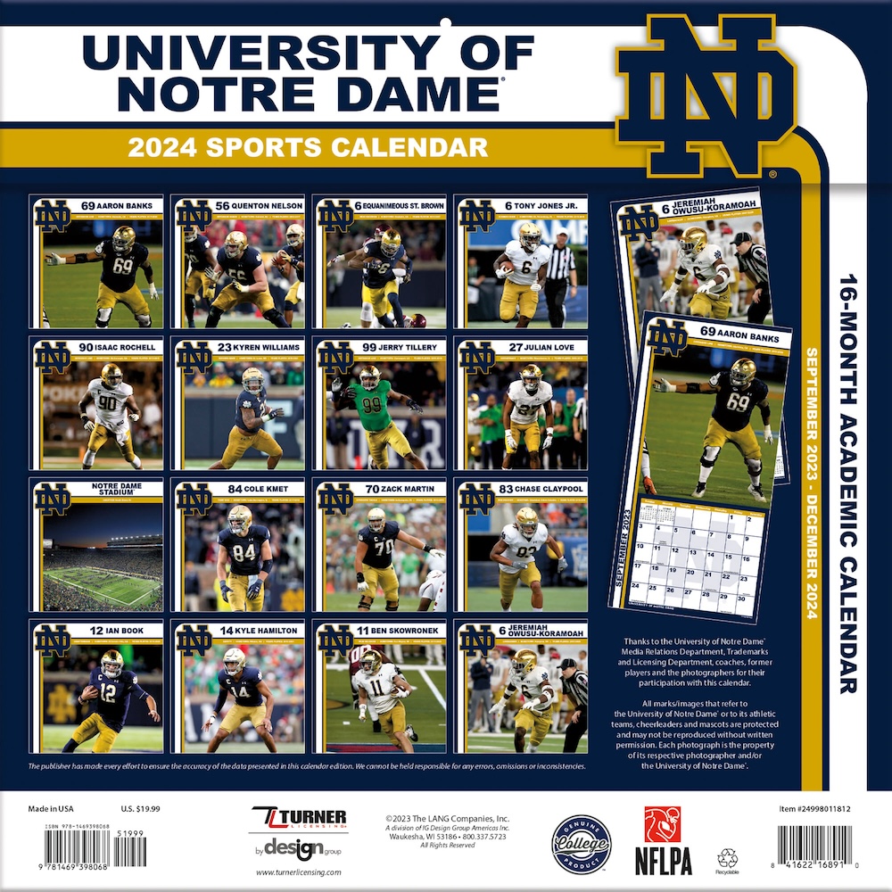 Notre Dame Fighting Irish 2023 NCAA Team Wall Calendar - Buy at KHC Sports