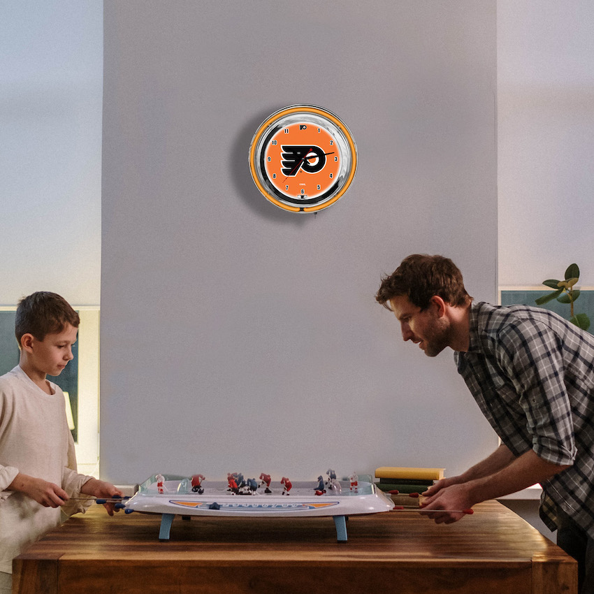 Philadelphia Flyers Chrome NEON Clock 14 inch