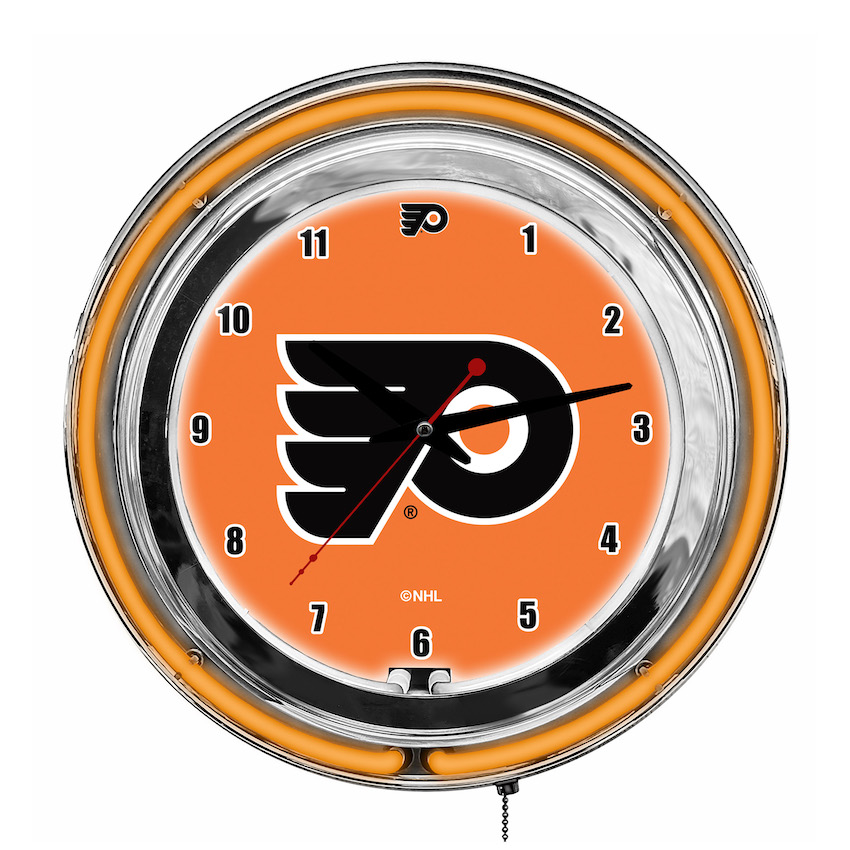 Philadelphia Flyers Chrome NEON Clock 14 inch