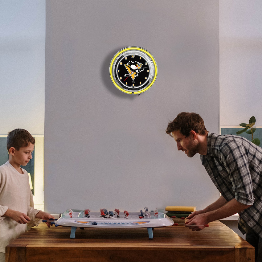 Pittsburgh Penguins Chrome NEON Clock 18 inch