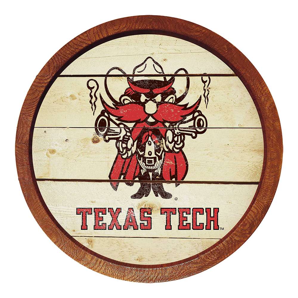 Texas Tech Red Raiders Raider Red Weathered FAUX Barrel Top Sign