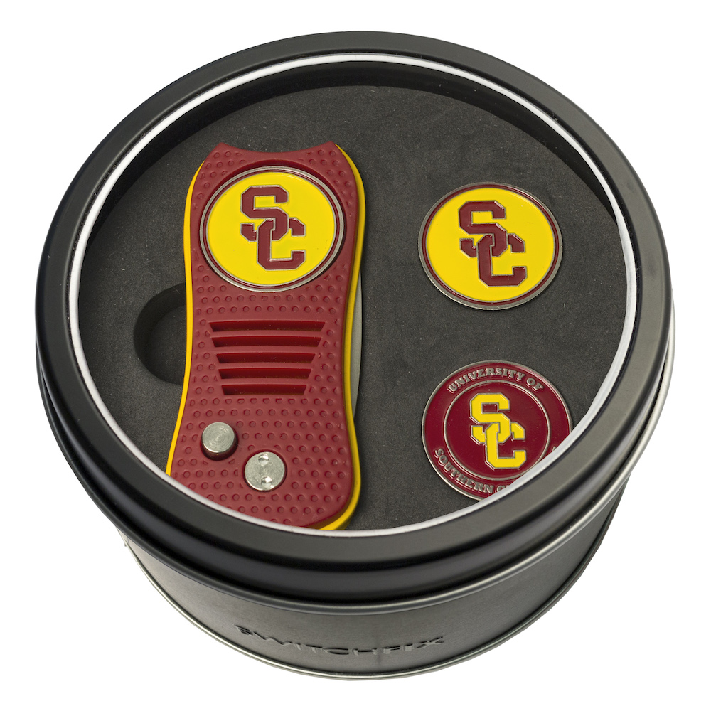 USC Trojans Switchblade Divot Tool and 2 Ball Marker Gift Pack